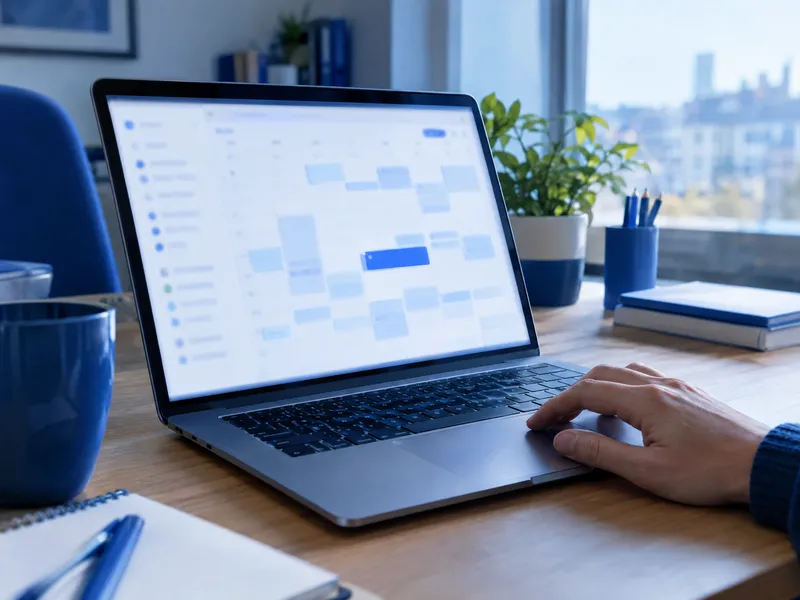 Ordinateur portable affichant un agenda avec un nouveau rendez-vous, sur un bureau